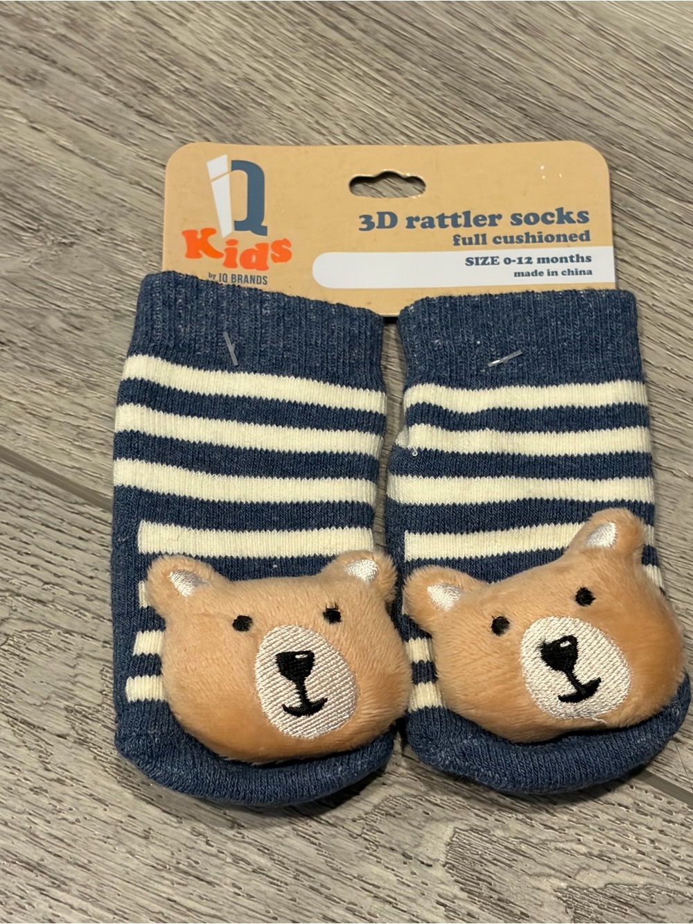 Navy & Cream Striped 3D Bear Rattler Socks